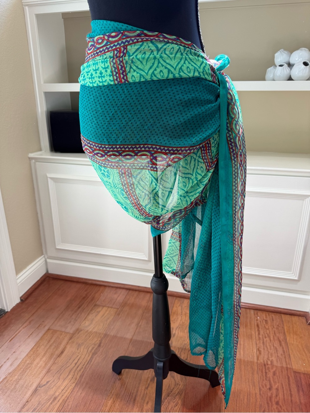 HUGE Scarf 3 X 7 Ft Lightweight Green Teal Patterned Scarf - Women Accessories - Picture 5 of 11